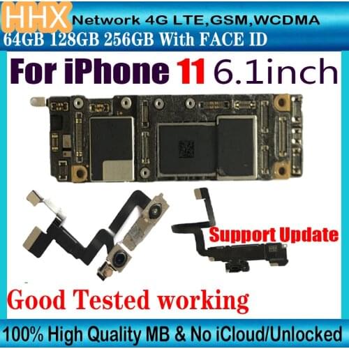 Full tested For iPhone 11 Motherboard 6.1inch Factory Original Mainboard With Face ID Logic Board Clean iCloud Unlocked Plate