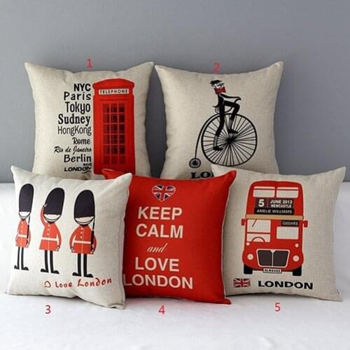 Durable London Characters Flag Bus Linen Cushion Throw Pillow Cover Case Pillowcase Comfortable to Touch Home Decorations