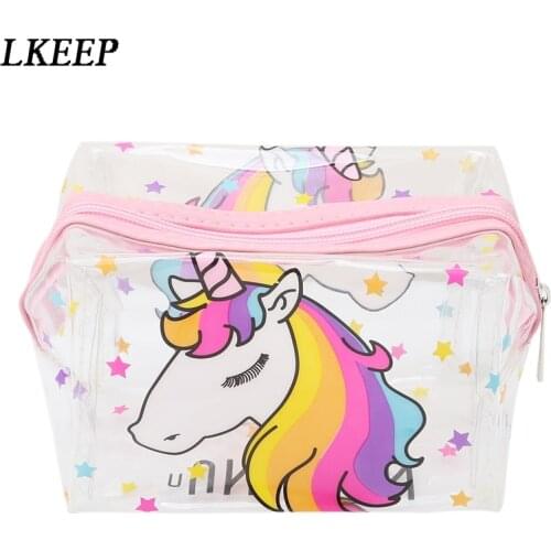 Unicorn Transparent Makeup Bag Waterproof Zipper Toiletry Bag Portable Women Travel Cosmetic Bags Unicorn