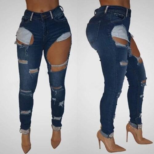 Ripped Big Hole Jeans For Women Sexy Push Up Nightclub Denim Pants Female Streetwear High Waist Boyfriend Jean 2020 New Trousers