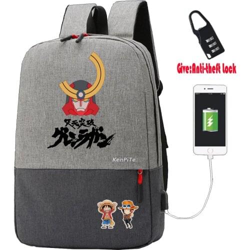 Anime Tengen Toppa Backpack Print Students School Bag Men teenagers Causal Travel Laptop Backpack with Anti-theft USB Charging