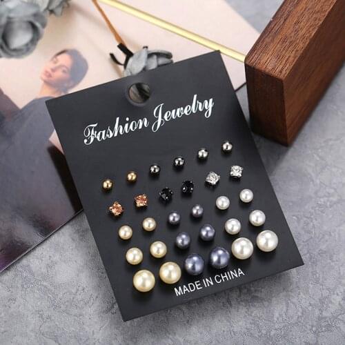 Fashion 15 Pairs/Set Crystal Women Girls Mixed Pearl Ear Studs Earrings Jewelry Gift Imitation Pearl Ear Studs Korean Jewelry