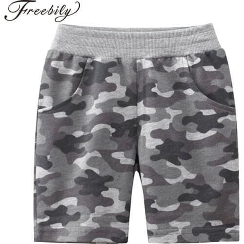 Fashion Kids Boys Shorts Cotton Summer Gym Workout Shorts Camouflage Print Elastic Waistband Drawstring Slant Pockets Shorts