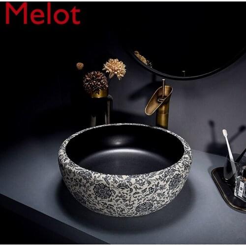 Blue and White Porcelain Table Basin Ceramic Basin Chinese Retro Art Washbasin Bathroom Basin Home Wash Basin