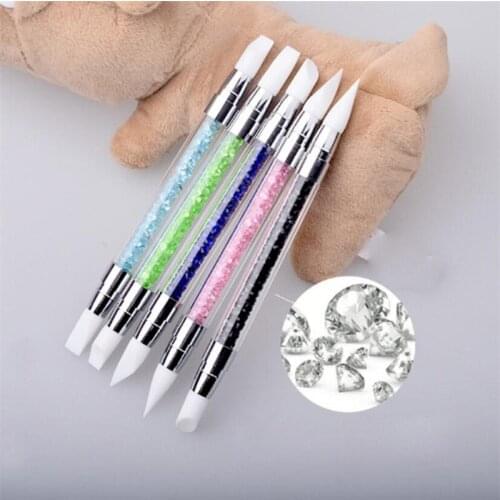 Super Soft Silicone NAILs DottINg PeNcIL Rhinestone Pen Nail Art Brush DouBLe Head for MANIcure DesIgN NAB014