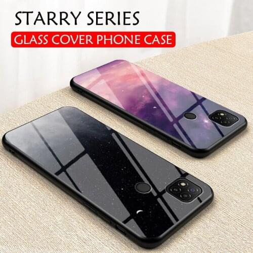 Starry Sky Tempered Glass Phone Cases For Xiaomi Redmi 9C 9A 8A 7A 6A Silicone Edge Shockproof Cover For Redmi K20 K30 Pro Cases