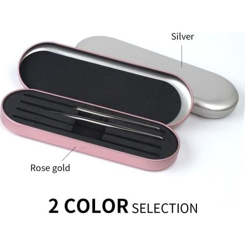 THINKSHOW Pink/Silver Professional Tweezers Tinplate Storage Box Organizer Case for Eyelash Extension Salon Beauty Makeup Tools