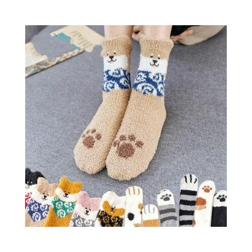 Three-dimensional Coral Fleece Socks Exquisitely Embroidered Puppy Cartoon Retro Winter Warm Home Cotton Socks