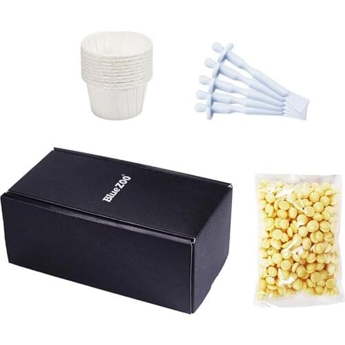 Unisex Facial Depilatory Wax Beans Nose Hair Removal Kit 50g 5 Applicators 10 Disposable paper bowls for Men and Women