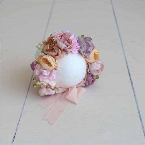 Vintage Ivory Flower Bonnet Newborn Floral Bonnet Hat Photography Props Spring Colourful Hat Photo Props