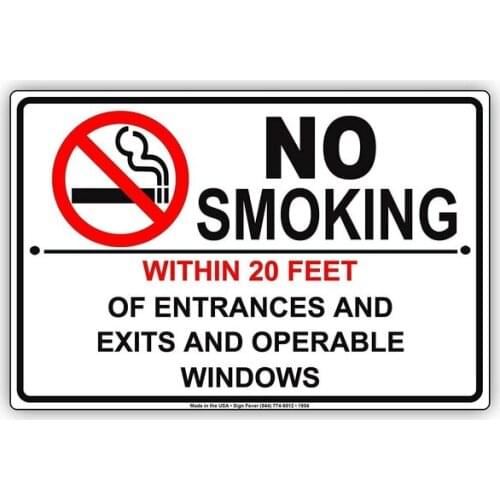 No Smoking Within 20 Feet of Entrances and Exits and Operable Windows Plate Vintage Metal Old Tin Sign Warning New Sign