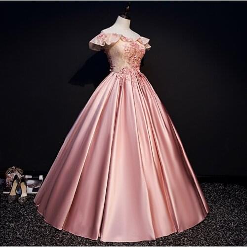 Vintage pink ruffled flower collar ball gown long dress vintage medieval dress Renaissance princess Victoria dress