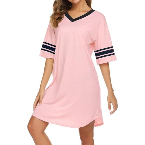 Y2K spring/autumn plus size loose color matching dress nightdress home casual solid color V-neck short-sleeved pajama dress