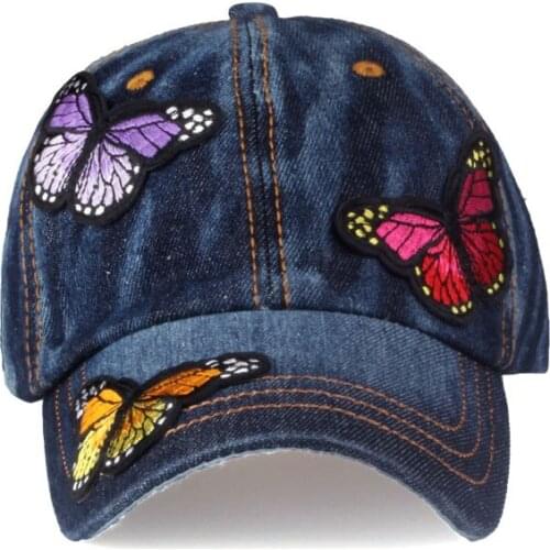Women Baseball Cap Casual Snapback Hat Butterfly Solid Caps Summer Sun Lady Denim Cap