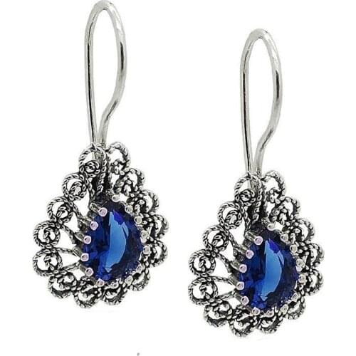 Silver Filigree Stone Women Earrings