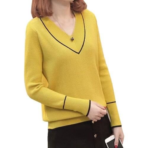 2019 Fashion Women Knitted Sweater Autumn Winter Casual Pullover V-neck Sweaters Warm Long Sleeves Jumpers Pull Femme Tops L84