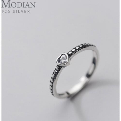 Modian Real 925 Sterling Silver Retro Romantic Zircon Love Hearts Free Size Opening Ring for Women Engagement Fine Jewelry