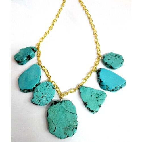 Woman Jewelry Necklace 18inch Natural stone Slice Stone Pendant Choker Gold Color Chain Handmade