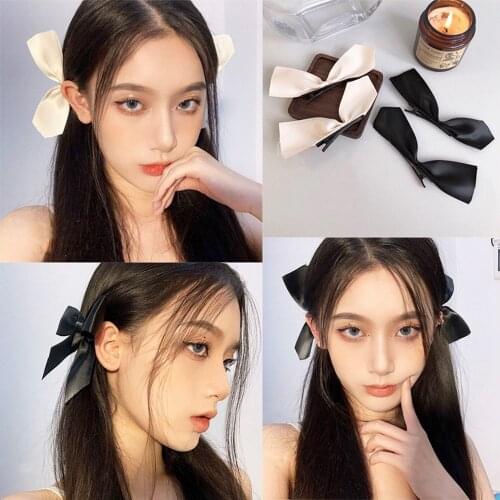 2Pcs Black White Ribbon Hair Bows Clips Vintage Bowknot Side Hairpins Cute Girls Barrettes Headdress Hair Accessories For Women