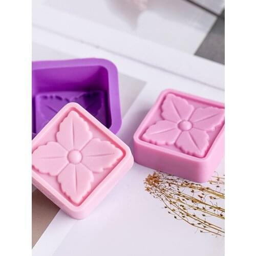 2pcs Square Flower Pattern Soap Silicone Mold Handmade Soap Making Supplies Food Grade Silicone Fondant Cake Chocolate Mold