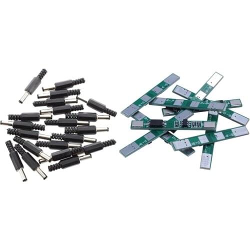 20 Pcs Black 2.5mm x 5.5mm DC Power Male Plug Jack & 10 Pcs 1S 3.7V 4A Li-Ion BMS PCM 18650 Battery Protection Board PCB