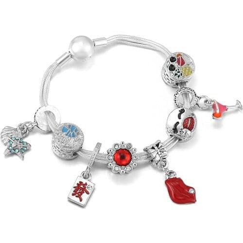 2021 Summer Beach Style Starfish Beads Charm Bracelets With Wine Glass Pendant Bracelets For Women Men Lover DIY Jewelry Gift