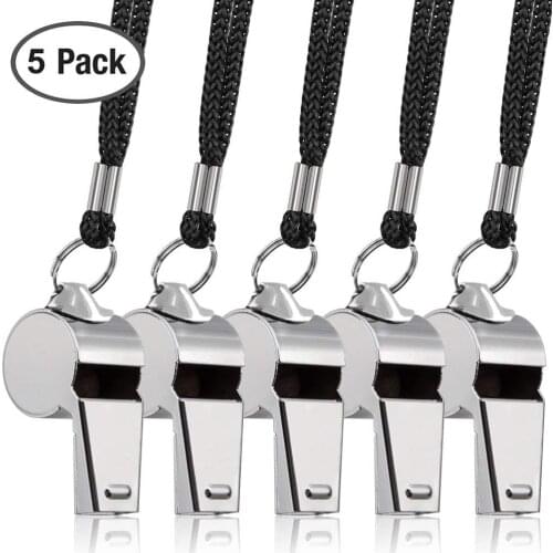 5Pcs Metal Whistle Referee Sport Rugby Party Outdoor Sports Whistle Training School Soccer Football Black Lanyard Judge Whistle