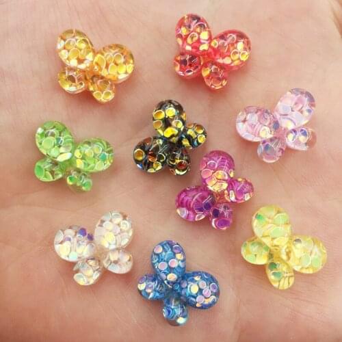 New Shiny 20Pcs Mix Resin Glitter Butterfly Flatback Rhinestone for Clothing Accessories DIY Scrapbook Jewelry Crafts OF911