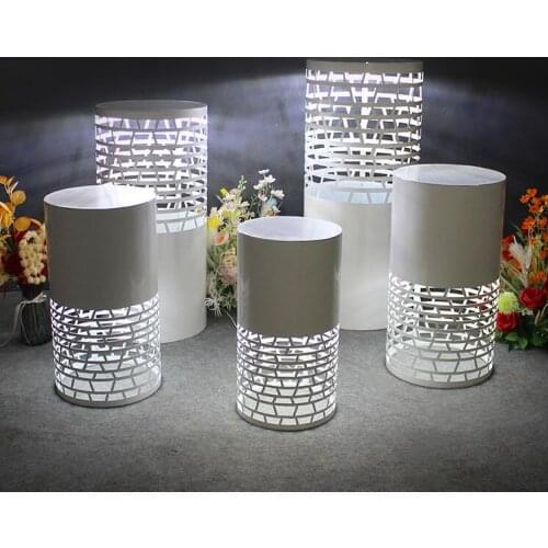 Wedding props iron luminous cylinder dessert table hollow carving cake table window shop party performance decoration table