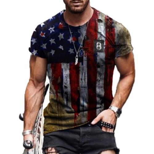 2021 Summer 3D Printing American Flag Fashion Handsome Men And Woman Short Sleeve Breathable Loose Oversized T-Shirt O-Neck Tops