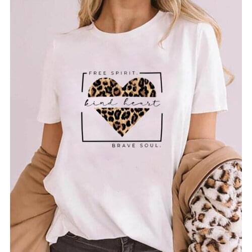 Funny Leopard Print kind heart T-shirt personalized shirt FREE SPIRIT BRAVE SOUL tee 100%cotton women casual aesthetic art top