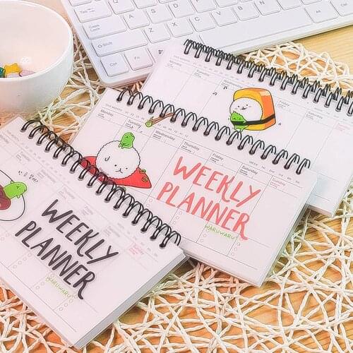 Kawaii Transparent PP Coil Week Plan Notepad Memo Book 80 Sheet Weekly Daily Planner Sushi Notebook Stationery School Supplies