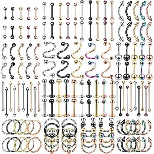 Piercing Kit Jewelry Stainless Steel Lip Nose Tongue Tragus Cartilage Daith Eeybrow Belly Button Rings Body Piercing Tools