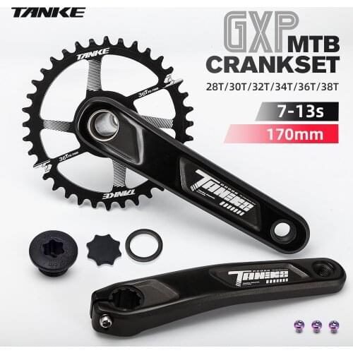 TANKE bike crankset GXP MTB hollow mountain bicycle crank set 170mm 1x chainring 28T 30T 32T 34T 36T 38T Crown accessories