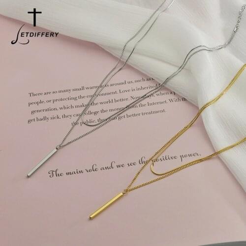 Letdiffery Simple 2 Layers Square Bar Pendant Necklaces Silver Gold Color Stainless Steel Women Chokers Birthday Gfits Femme