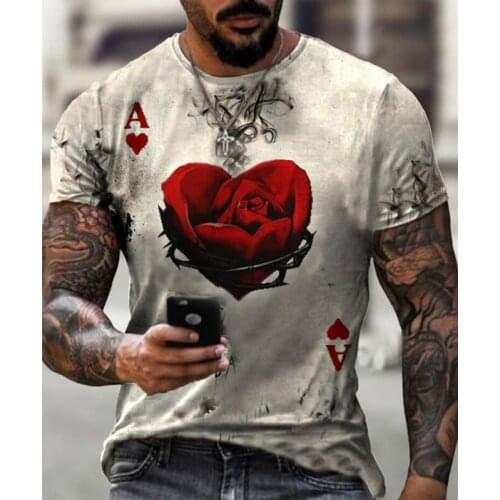 2021Summer Mens T-Shirt European And American Street Fashion Rose couple 3D Printed , Loose Large Size Quick-Drying T-Shirt