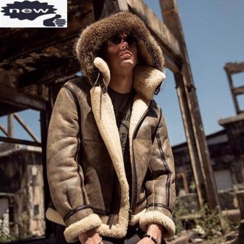 Men Natural Shearling Biker Jacket Genuine Leather Hooded Winter Warm Real Fur Bomber Military Casual Coat Oversize 6XL