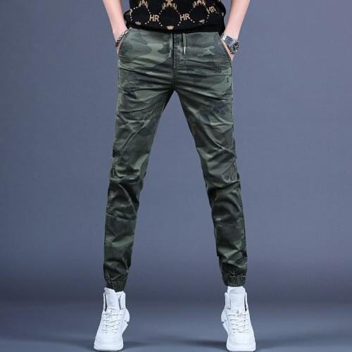 Men Casual Army Green Camouflage Pants 2021 Summer Mens Regular Fit Cotton Drawstring Trousers