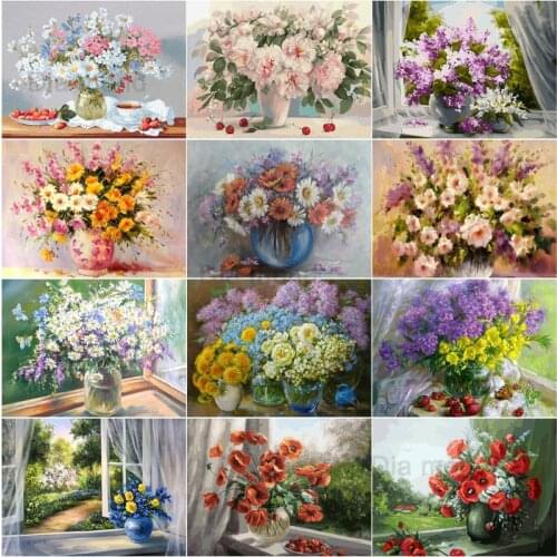 Colored daisy Flowers Oil Painting 5D Diamond Painting Picture of Rhinestones Embroidery Cross Stitch Kit Mosaic Art Home Decor