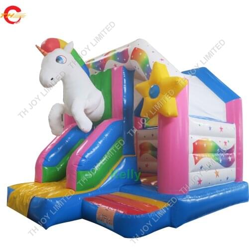 4.5x4m unicorn inflatable bouncer with slide for kids, commercial durable inflatable bounce castle jumper moonwalk