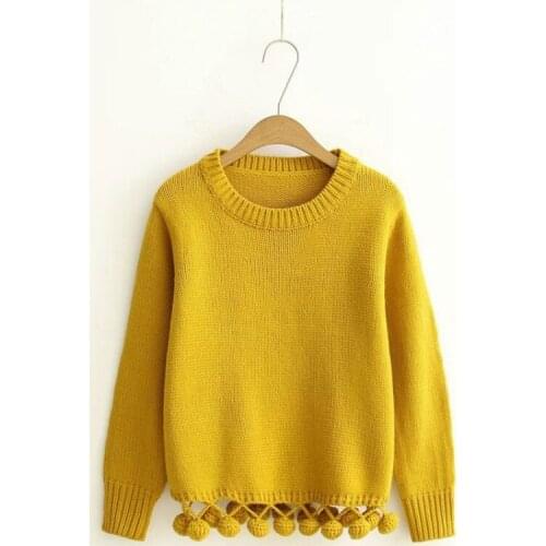2019 Autumn and Winter New Korean Women Sweaters Solid Color Round Collar Loose Base Sweater Female Hairball Sweet Tops H9492