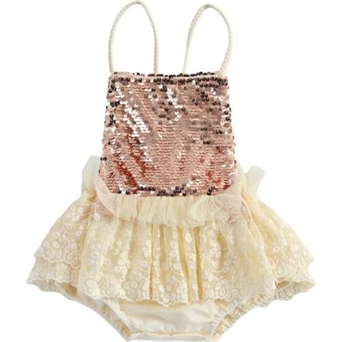 0-24M Toddler Baby Girl Party Ruffle Rompers Summer Clothing Sequin Backless Tie Up Lace Tutu Romper Dress