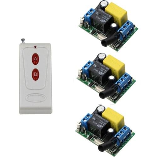AC220V 1CH 10A Relay Learning Code Gate Garage Door Led Light Remote Control Switch 3pcs Receiver with Transmitter 315/433Mhz