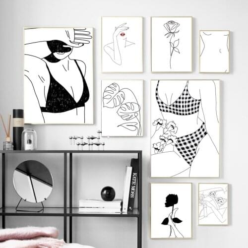 Sexy Girl Body Abstract Line Canvas Painting Modern Minimalist Fashion Art Poster Black and White Picture Interior Decoration