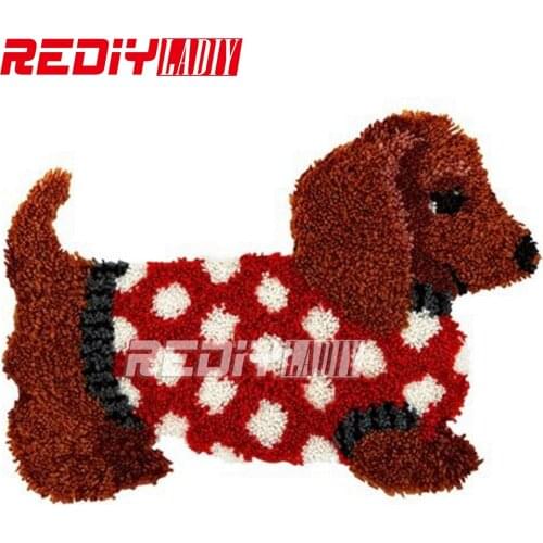 REDIY LADIY Latch Hook Rug Kits Lovely Dog Wall Tapestry Floor Mat Pre-Printed Canvas Cushion DIY Yarn Crocheting Carpet Rug