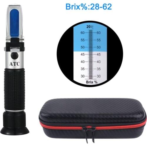 Yieryi Handheld 28-62% Brix Sugar Meter Refractometer High Concentration Of fruit For Cutting Fluid with black bag
