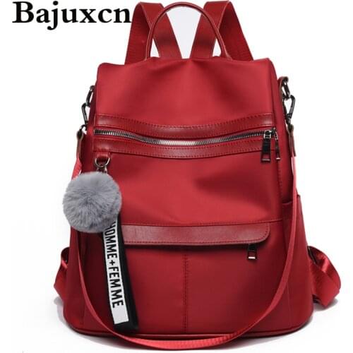 Backpack waterproof Oxford cloth material 2019 new simple college style bag youth girl backpack gift hair ball pendant