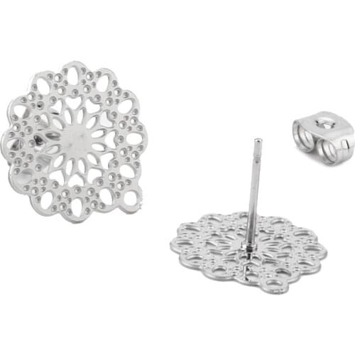 Flower Post Earrings With Loop Hollow Out Modern Statement Simple Studs Earring Findings Minimalist Jewelry