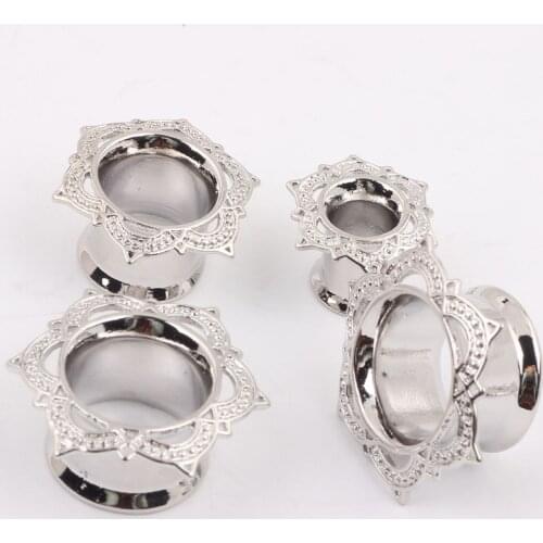 1 Pair New White Brass Flesh Tunnel Ear Plug Single Flared Ornate Copper Body Piercing Jewelry Ear Expander Gauge 6 to 16mm
