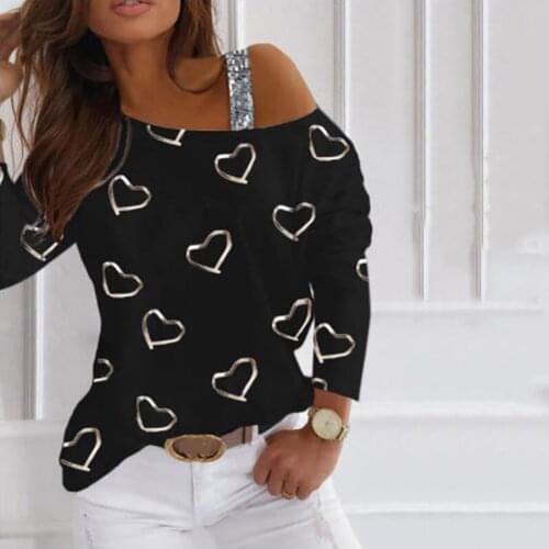 Harajukuloose Blouse Women Fashion Love Print Bright Silk Printing Long Sleeves Loose Blouses Sweatshirt Tops Chemise Femme